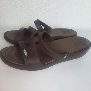 Crocs Patricia Slip-On Strappy Slides Sandals Wedge Heel Brown, Women's Size 8